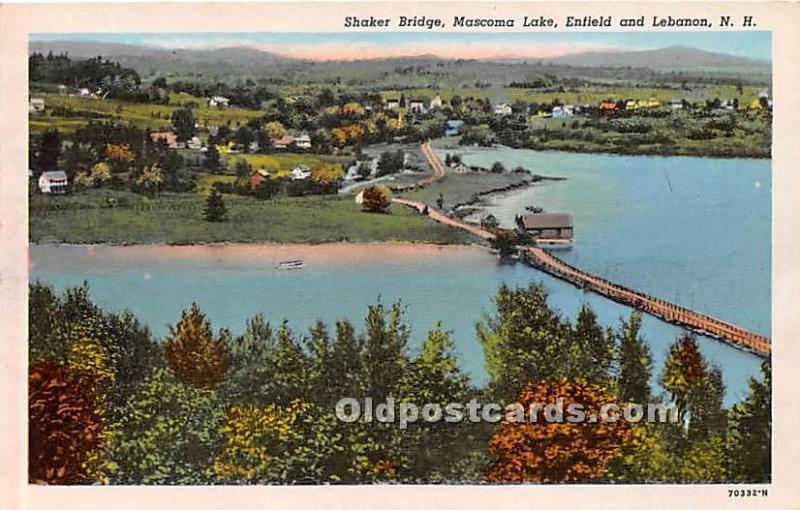 Old Vintage Shaker Post Card Bridge, Mascoma Lake Enfield and Lebanon, New Ha...