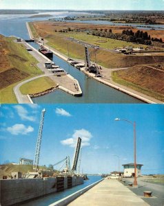 ONTARIO, Canada   IROQUOIS LOCK  Bird's Eye & Close Up  50's Car  *2* Postcards