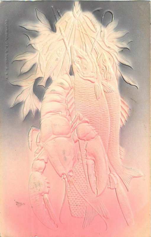 Postcard 1909 Embossed Fish Lobster Seafood 23-10867