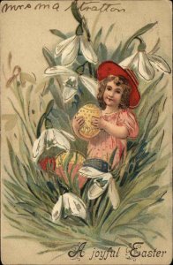 Easter Children Girl Large Decorated Eggs c1900s-10s Postcard