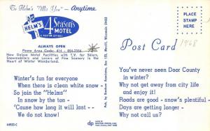 SISTER BAY, WI Wisconsin HELM'S 4 SEASONS MOTEL~Snowy  DOOR COUNTY 1968 Postcard