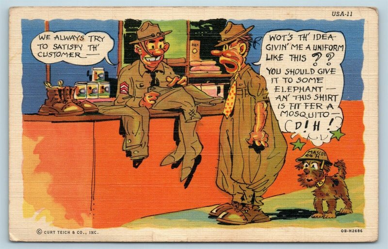 Postcard WW2 Era Humor Soldier Wearing Huge Uniform AF16