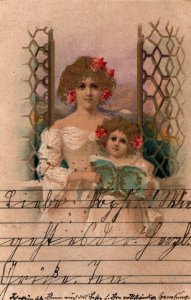 Mother and Daughter Jugendstil Vintage Postcard 08.73