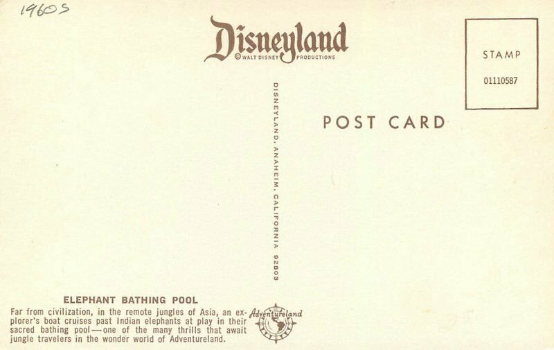 Anaheim California Disneyland Elephant Bathing Pool Postcard Amusement 20-3207