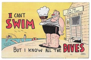 I Can't Swim but I Know All the Dives, Unused Funny Kropp Postcard, Bar,...