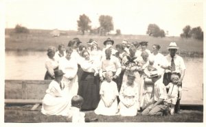 Vintage Postcard 1900's Great Big Family Portrait Beautiful Lake Background