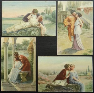 Artist Signed Pizzolato 4 x ROMANCE & GLAMOUR Lady c1910 Italian Postcard
