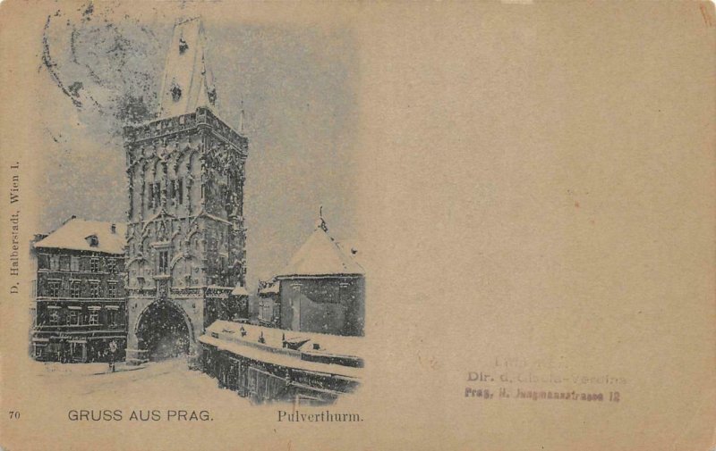 GRUSS AUS PRAG AUSTRIA PULVERTHURM CHURCH USA PRINTED MATTER POSTCARD (c. 1890s)