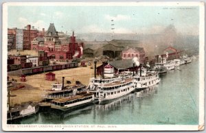 1917 Steamboat Landing and Union Station Saint Paul Minnesota MN Posted Postcard