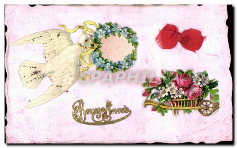 Old Postcard Fantasy Flowers Dove