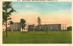 Vintage Postcard Mack Library by Bob Jones University Campus Greenville SC