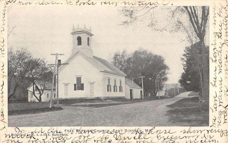 East Dixfield Maine Free Baptist Church Street View Antique Postcard K102682