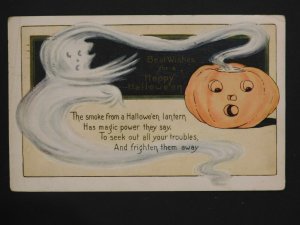 1910s Whitney Made Halloween Postcard Ghost and Large Jack-O-Lantern, Tulsa, OK