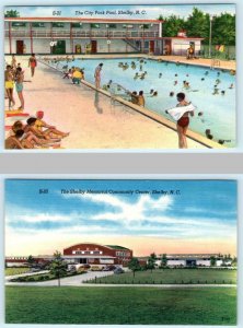 2 Postcards SHELBY, North Carolina NC  City Park Swimming Pool, Community Center