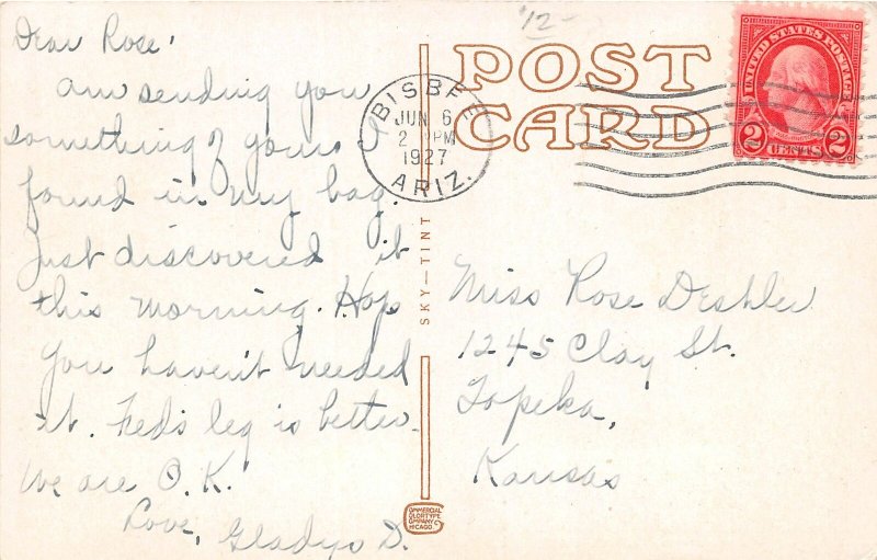 H10/  Lowell Arizona Postcard 1927 Calumet Junction Shaft Mountains