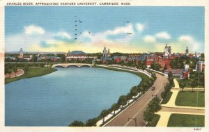 Vintage Postcard 1939 Charles River Approaching Harvard University Cambridge MA