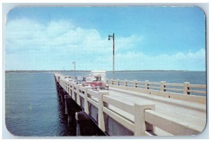 Pensacola Florida Postcard Pensacola Bay Bridge Scenic View c1960's Vintage Cars