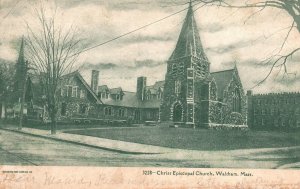 Vintage Postcard 1910's Christ Episcopal Church Parish Waltham Massachusetts MA