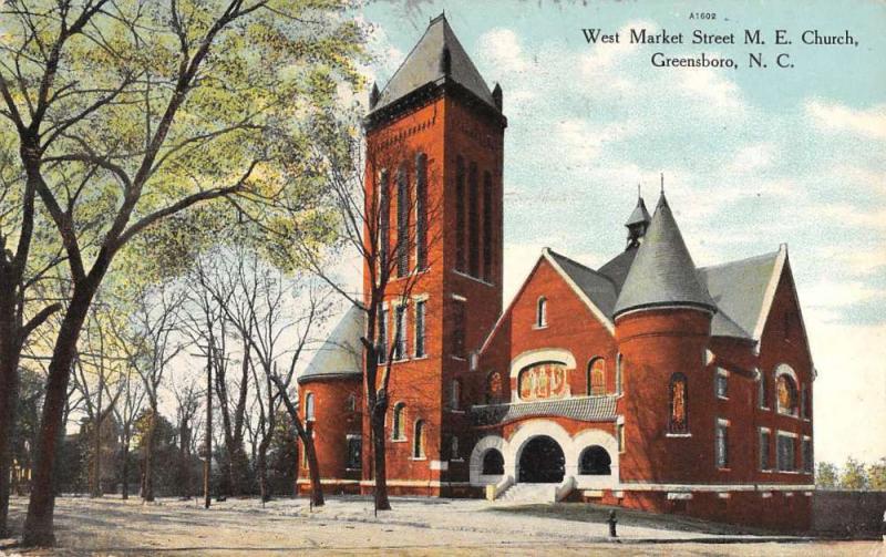 Greensboro North Carolina West Market Street Scene Antique Postcard K103372