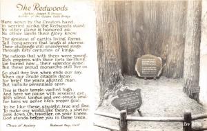 Redwood Highway California~Redwoods Poem & Monument~1950s Real Photo Postcard