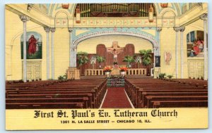 CHICAGO, IL~Interior FIRST ST. PAUL'S EVANGELICAL LUTHERAN CHURCH 1950s Postcard