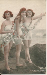 ARCADE CARD, Sexy Women, Beautiful Girls on Beach,Flower Garlands,1910-20's