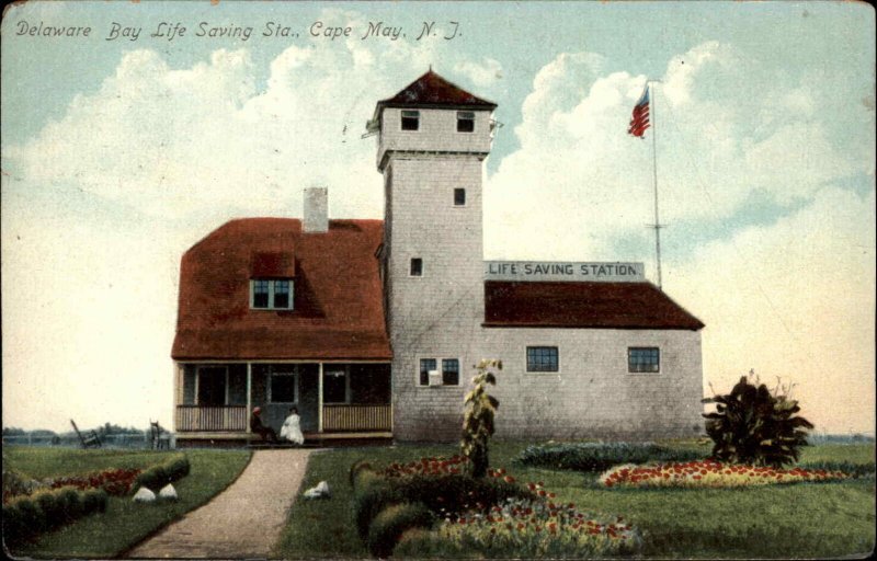 Cape May New Jersey NJ Delaware Bay Life Saving Station c1910 Postcard 