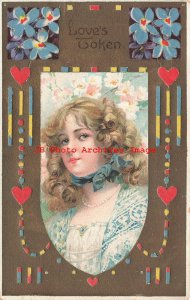 Valentine Day, Hold to Light, Pretty Girl Wearing Blue Blouse, Flowers