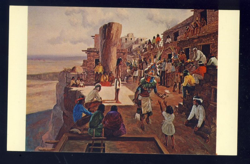 Polacca,  Arizona/AZ Postcard, Hopi Indian Home Dance Painting, Charles Damrow