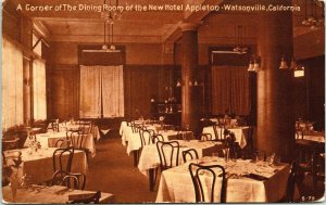 New Hotel Appleton, Watsonville California, corner of dining room interior view