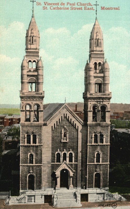Vintage Postcard St. Vincent De Paul Church St. Catherine Street Montreal Canada
