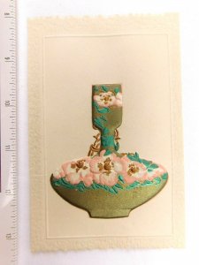 Fabulous Art Nouveau Vase Extremely Heavily Embossed Raised Image Trade Card F46