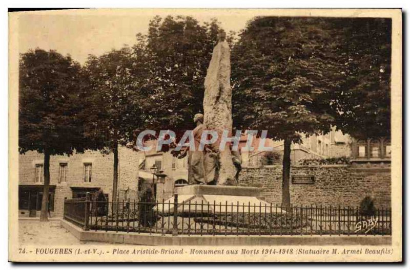 Old Postcard Fougeres Aristide Briand War memorial Militaria