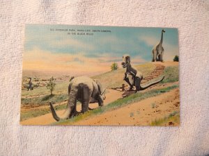 1940's Dinosaur Park, Rapid City, South Dakota Roadside Linen Postcard