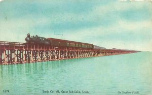 Lucin Cut-Off Great Salt Lake On Southern Pacific Train on Track 1908 Postcard