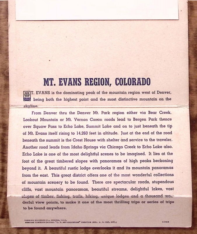 1940s MT EVANS REGION COLORADO SOUVENIR FOLDER POSTCARD 8 VIEWS  Z3283