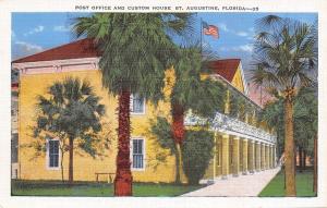St Augustine Florida~Post Office~Custom House~1940s Linen Postcard