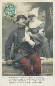 France patriotic Red Cross nurse injured soldier Dame de France postcard