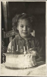 Little Girl & Her Birthday Cake c1940 Real Photo Postcard