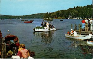 Lake Sunapee NH Boat Carnival Wedding on a Boat Vintage Postcard T30