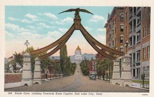 Utah Salt Lake City Eagle Gate Looking Towards State Capitol Curteich