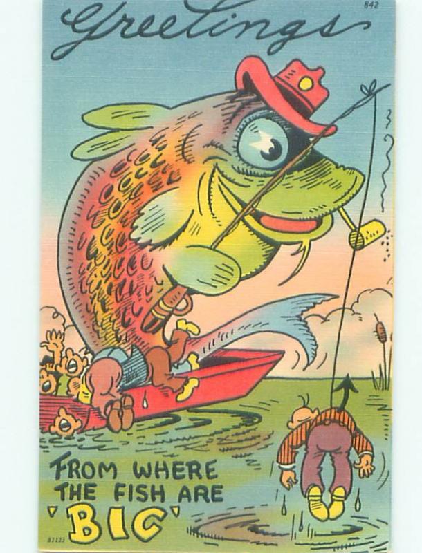 Linen Comic fishing exaggeration ROLE REVERSAL - FISH CATCHES MAN AC0152-12 | Topics - Cartoons & Comics - Cartoons, Postcard / HipPostcard Linen Comic fishing exaggeration ROLE REVERSAL - FISH CATCHES MAN AC0152-12 | Topics - Cartoons & Comics - Cartoons, Postcard / HipPostcard