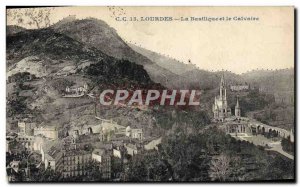 Old Postcard Lourdes Basilica and Calvary