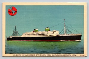 Vintage Linen Postcard S.S. Santa Paula Grace Line Ocean Liner Ship Caribbean
