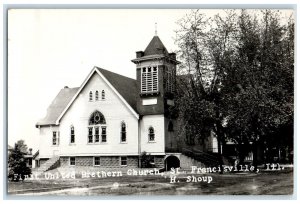 St. Francisville Illinois IL RPPC Photo Postcard First Brethren Church c1950's