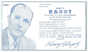 1965 Henry E. Ragot Political Advertising Easton Pennsylvania PA Postcard
