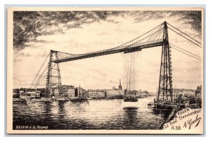 Pen Drawing Transporter Bridge Rouen France UNP DB Postcard I20