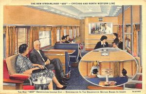 North Western Chicago Line Streamliner 400 Observation Section Linen Postcard