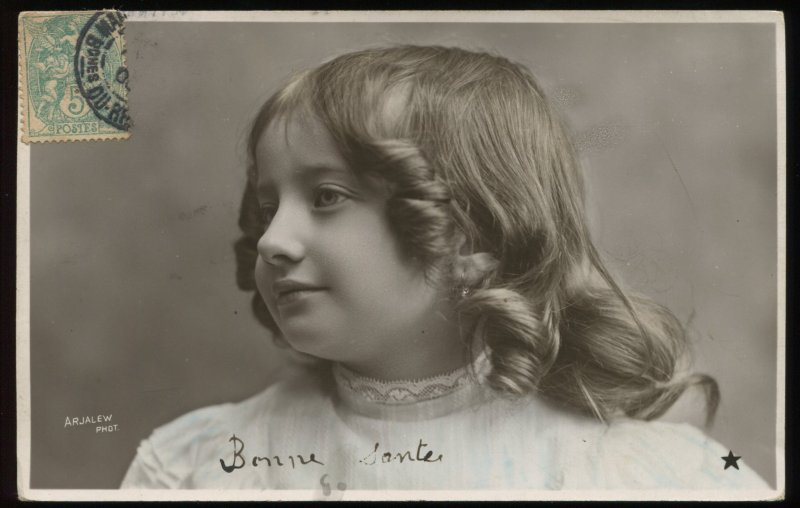 Vintage French RPPC. Arjalew portrait of child. Emaillographie photo process