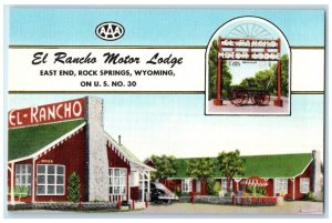 c1940 El Rancho Motor Lodge Rustic Ranch Plan Rock Springs Wyoming WY Postcard